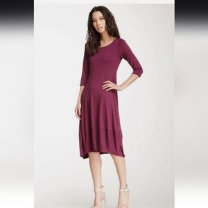 Eileen Fisher Viscose Jersey Knit Midi Lantern Dress | Size Large Pomegranate